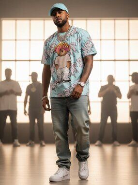 Drip Bear Allover Print T-Shirt Mint Teal Streetwear Teddy Bear Sneakers